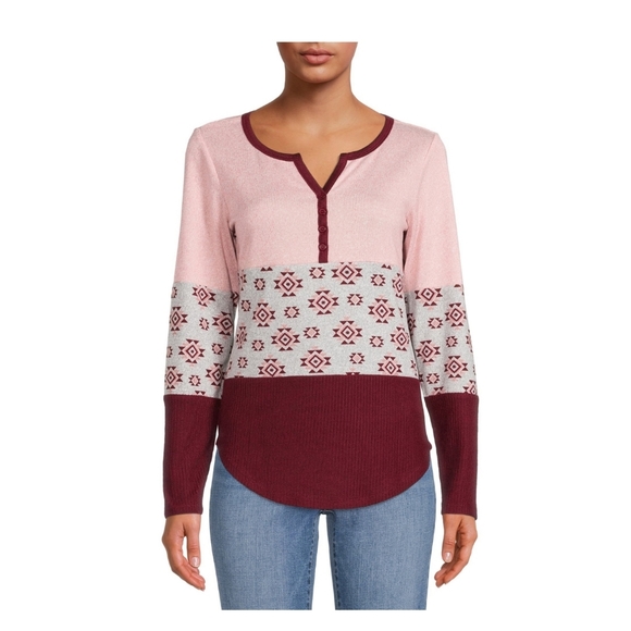 No Boundaries NWT Juniors' Dusty Rose Henley Pullover w/ Matching Scrunchie 776 - Picture 5 of 6